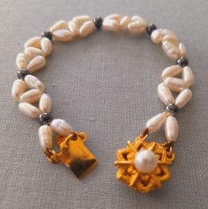 Long Rice Water Pearl Bracelet With Beautiful Gold Clasp